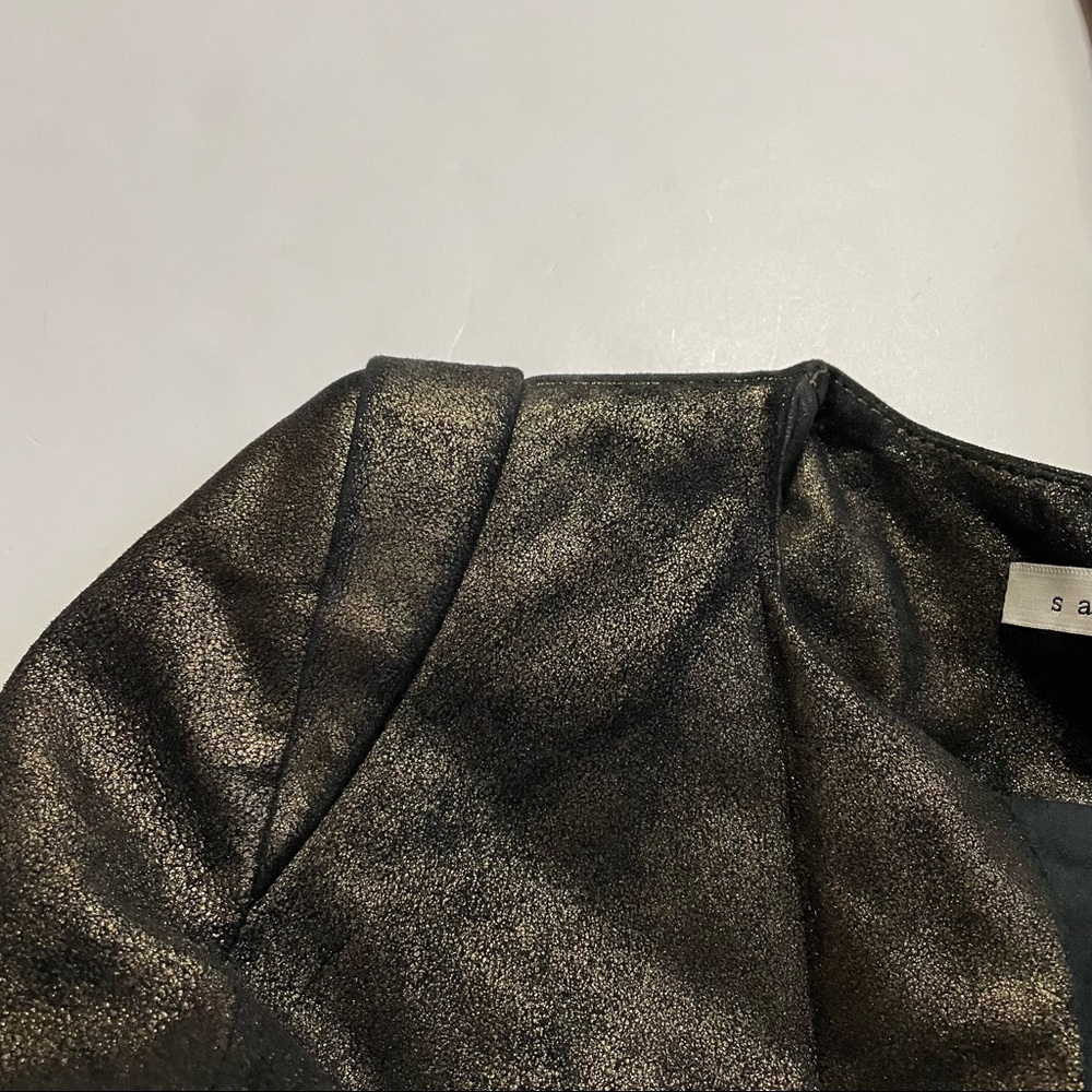 Sandro Designer 100% Goat Leather Blazer Suit Jacket w/ Shoulder Pads Small - Picture 6 of 7